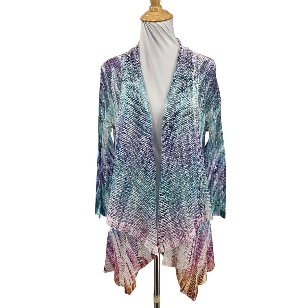 Jess & Jane Cardigan Women S Small Sequins Open Front Lightweight Asymmetric Hem